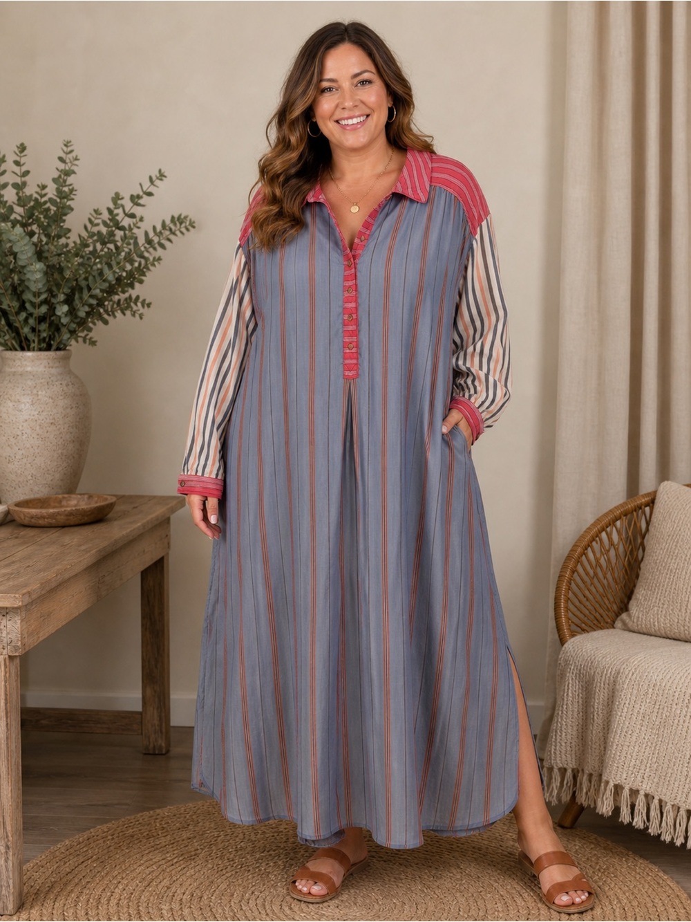 Anthropologie Pink and Blue Striped Button-Up Shirt